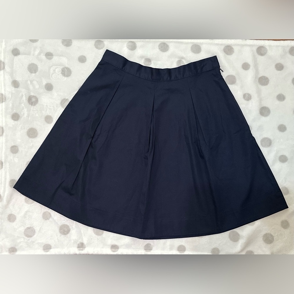 COS Pleated Mini A- Line Skirt Navy Blue Side Zip And Bags Side - Picture 2 of 11